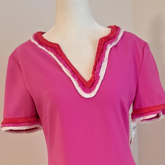 Trina Turk Short Sleeve Fringe NecklineTrim Mini Dress Size 2 NWT - Picture 3 of 9